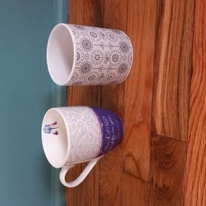 2 coffee mugs one has Bible verse on it (left) the other you can color (right)